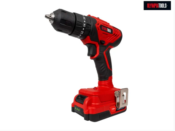 Olympia Tools® 20V Cordless Drill Driver Set (1 x 1.5Ah Li-ion + 1 x Charger + 1 x Belt Clip)