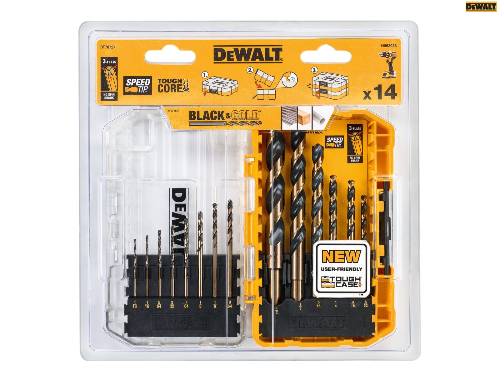 DeWalt DT70727 Black & Gold HSS Drill 14 Piece Set