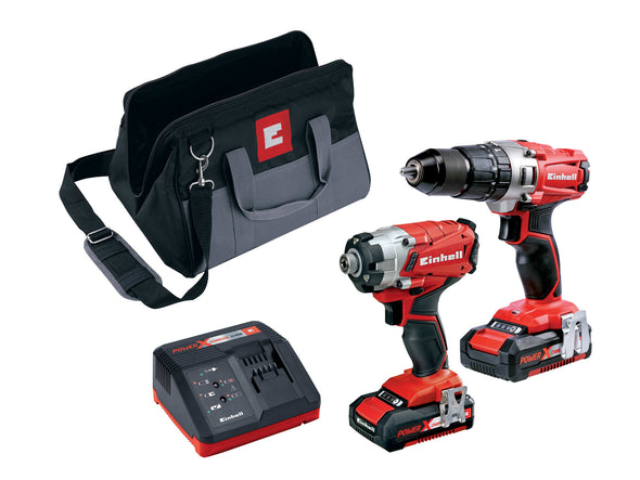 Einhell 18V Power X-Change Combi & Impact Driver Twin Pack (2 x 2.0Ah Li-ion + Charger + Tool Bag)