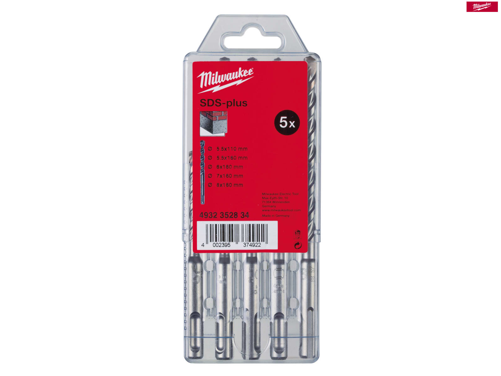 Milwaukee SDS Plus M2 Drill Bit 2 Cut 5 Piece Set