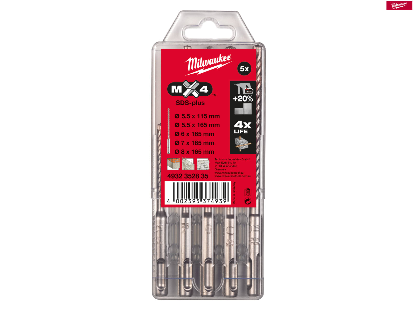 Milwaukee SDS Plus MX4 Drill Bit 5 Piece Set